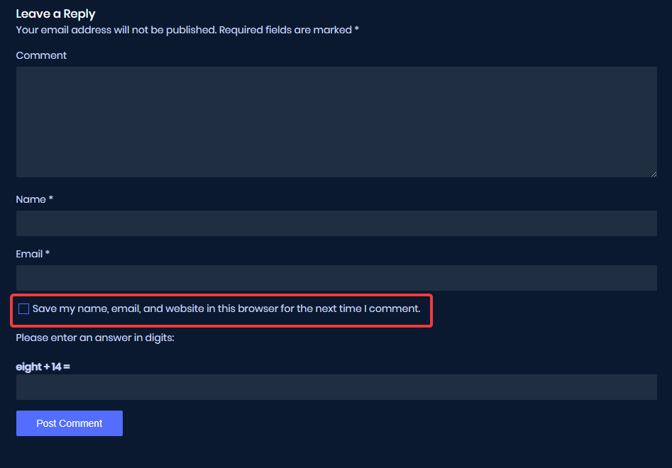 Remove Website field from WordPress comment & Change cookies remember text July 7, 2020