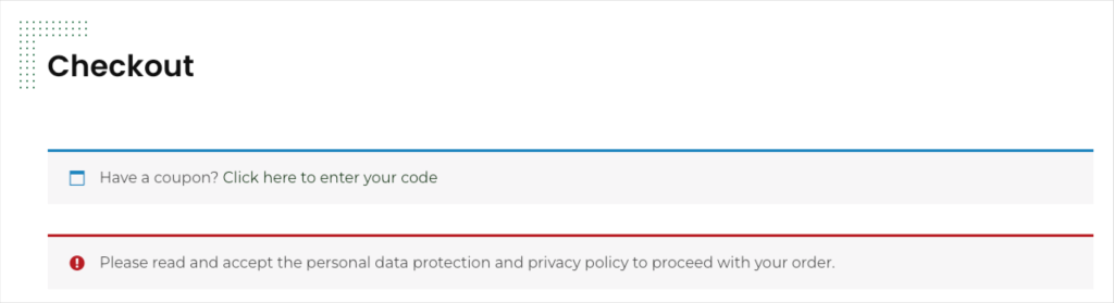 Add an additional custom checkbox in the WooCommerce checkout Checkbox not checked Notice